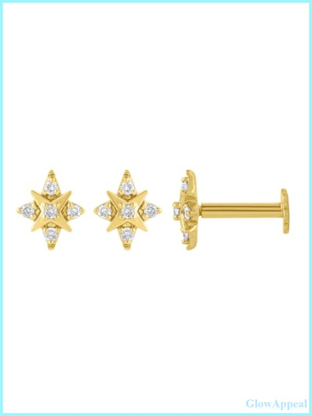 14K Gold Plated Silver Diamond Star Stud Earrings Screw Back